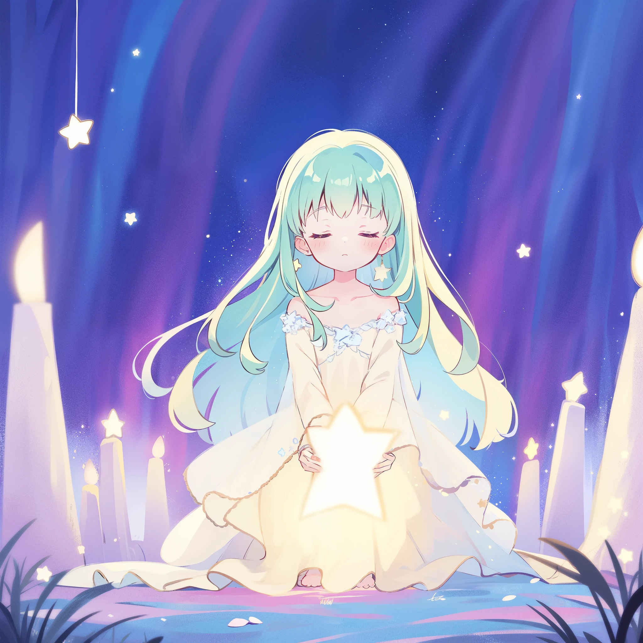 complex background, wishing star background, a woman wearing an ethereal mystical pink translucent dress that reflects the stars, dreamy, peaceful, serene composition, glowing stars, glowing, perfume promo art, mystic, complex drawing, highly detailed, Covergirl brand, promo art, artistic rendition, ethereal, starry night, midjourney style
