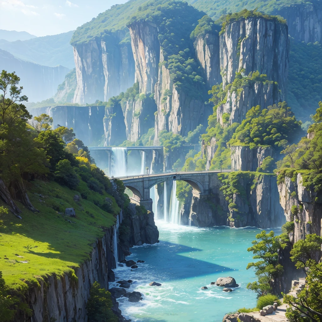 water、Yulypad、魚のwater泳、A landscape with a view of the bridge can be seen in the distance