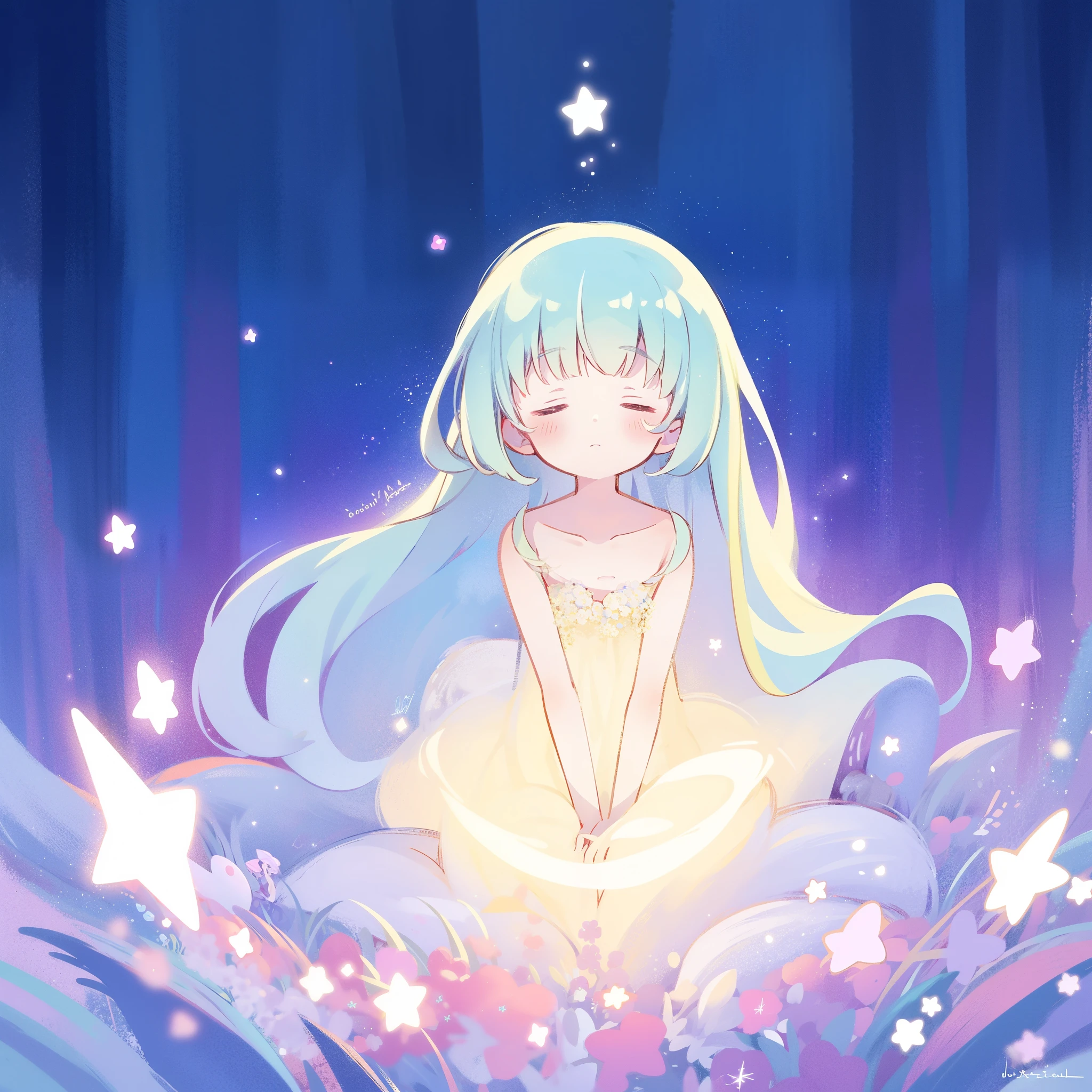 complex background, wishing star background, a woman wearing an ethereal mystical pink translucent dress that reflects the stars, dreamy, peaceful, serene composition, glowing stars, glowing, perfume promo art, mystic, complex drawing, highly detailed, Covergirl brand, promo art, artistic rendition, ethereal, starry night, midjourney style
