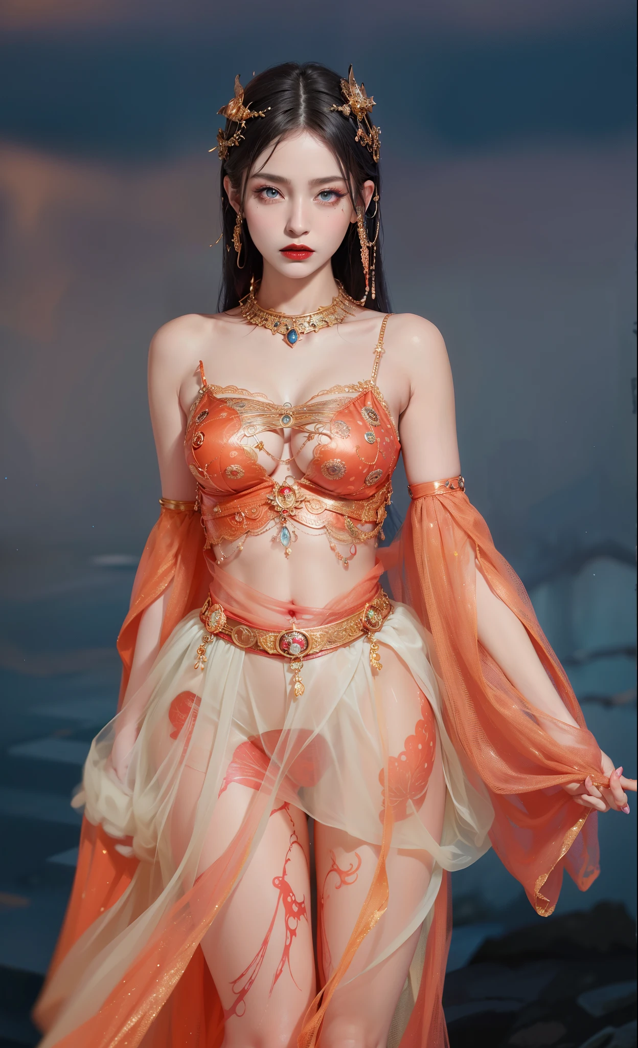 Detailed image quality,Witch Pandora,wing, Succubus Theme,堕落Angel,Excellent,scary,Secret Terror,Tentacles,With eyes,Uncanny Valley Effect,Beast Blood Moon,skeleton,vampire,Hellfire,Dark Queen,Angel,magician magic witch,Angel,Eyes are blue(Pupils as deep as the starry sky),Gorgeous tattoo designs all over the body,Surreal photos(8K picture quality,Rich in details),Dark eyeshadow,Sexy thick lips(Red lipstick),Tattoo designs on body,Dark Queen,Cleopatra,Wearing luxurious gold jewelry,Lace Print,Mermaid Princess