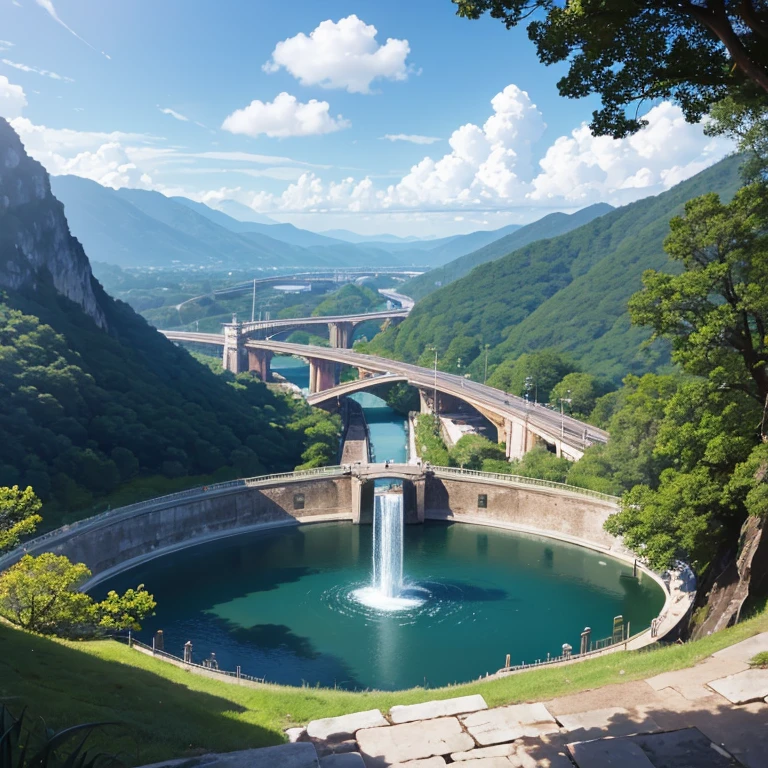 water、Yulypad、魚のwater泳、A landscape with a view of the bridge can be seen in the distance