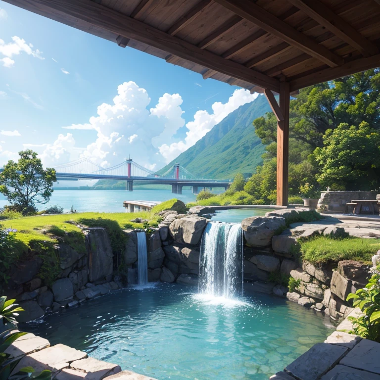 water、Yulypad、魚のwater泳、A landscape with a view of the bridge can be seen in the distance