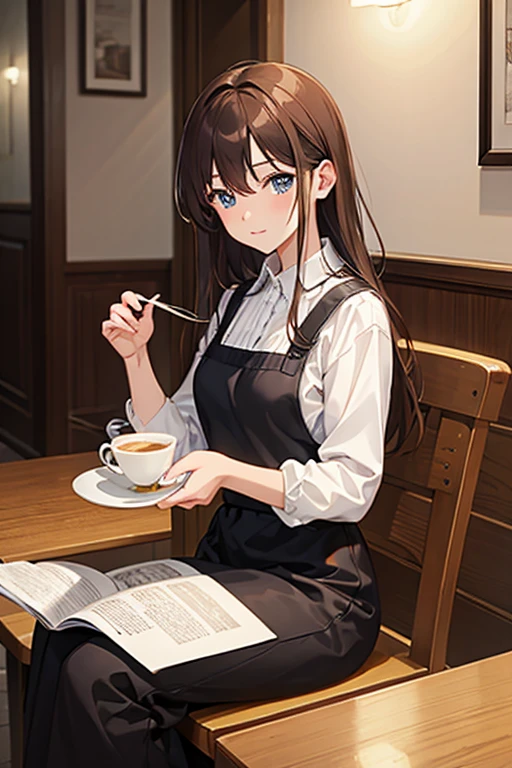 masterpiece, highest quality, High resolution,Anime Style、Brown Hair、long、Cafe