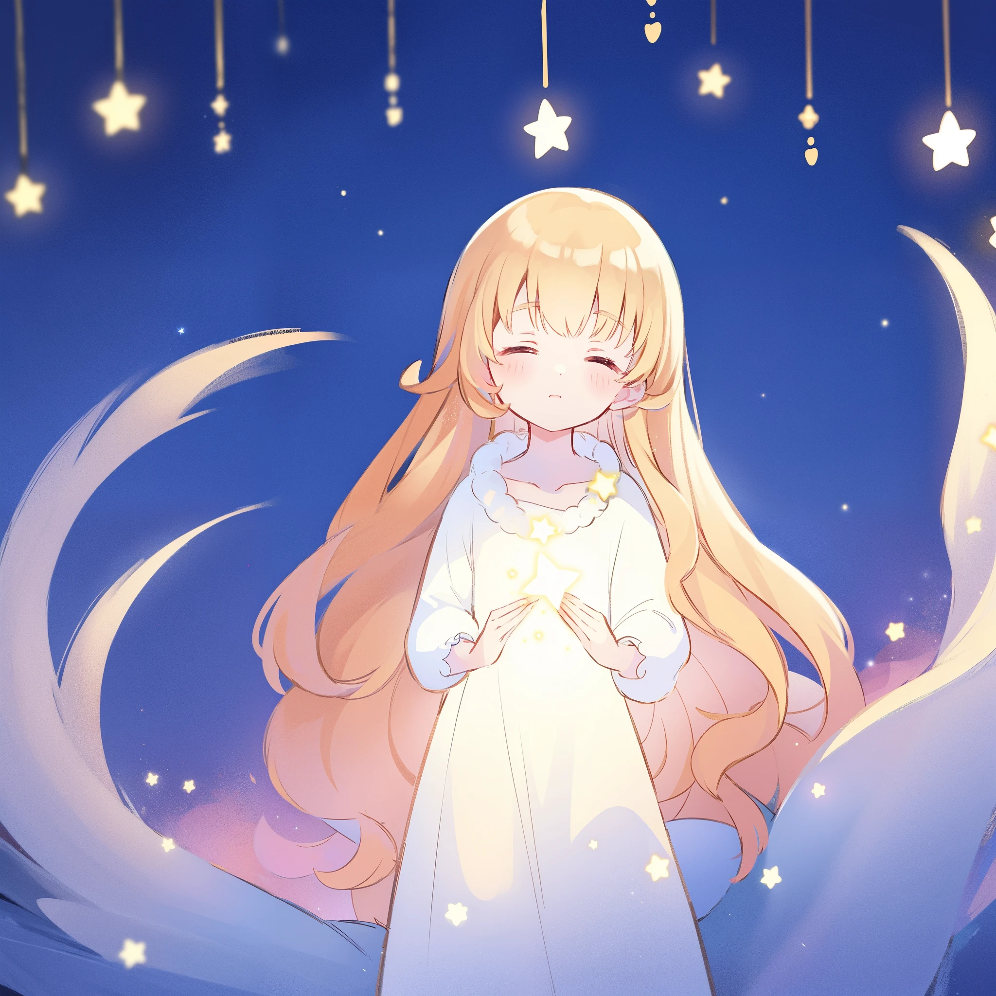 wishing star background, a woman wearing a fur lined pale dress, dreamy, peaceful, serene composition, glowing stars, complex drawing, highly detailed, ethereal, starry night, midjourney style