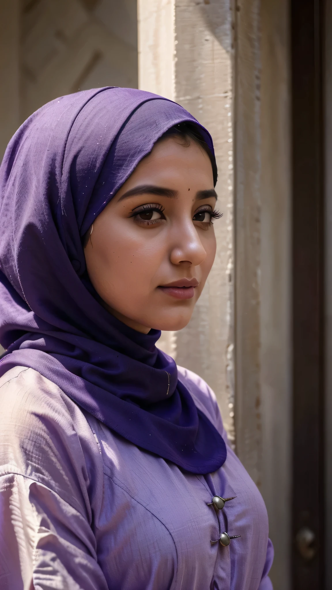 arafed woman in a purple hijab poses for a picture, a picture inspired by Abdur Rahman Chughtai, instagram, hurufiyya, portait photo profile picture, old picture, with accurate face, profile picture, very clear picture, selfie photo, picture, close - up portrait shot, close up potrait, profile pic, faridah malik