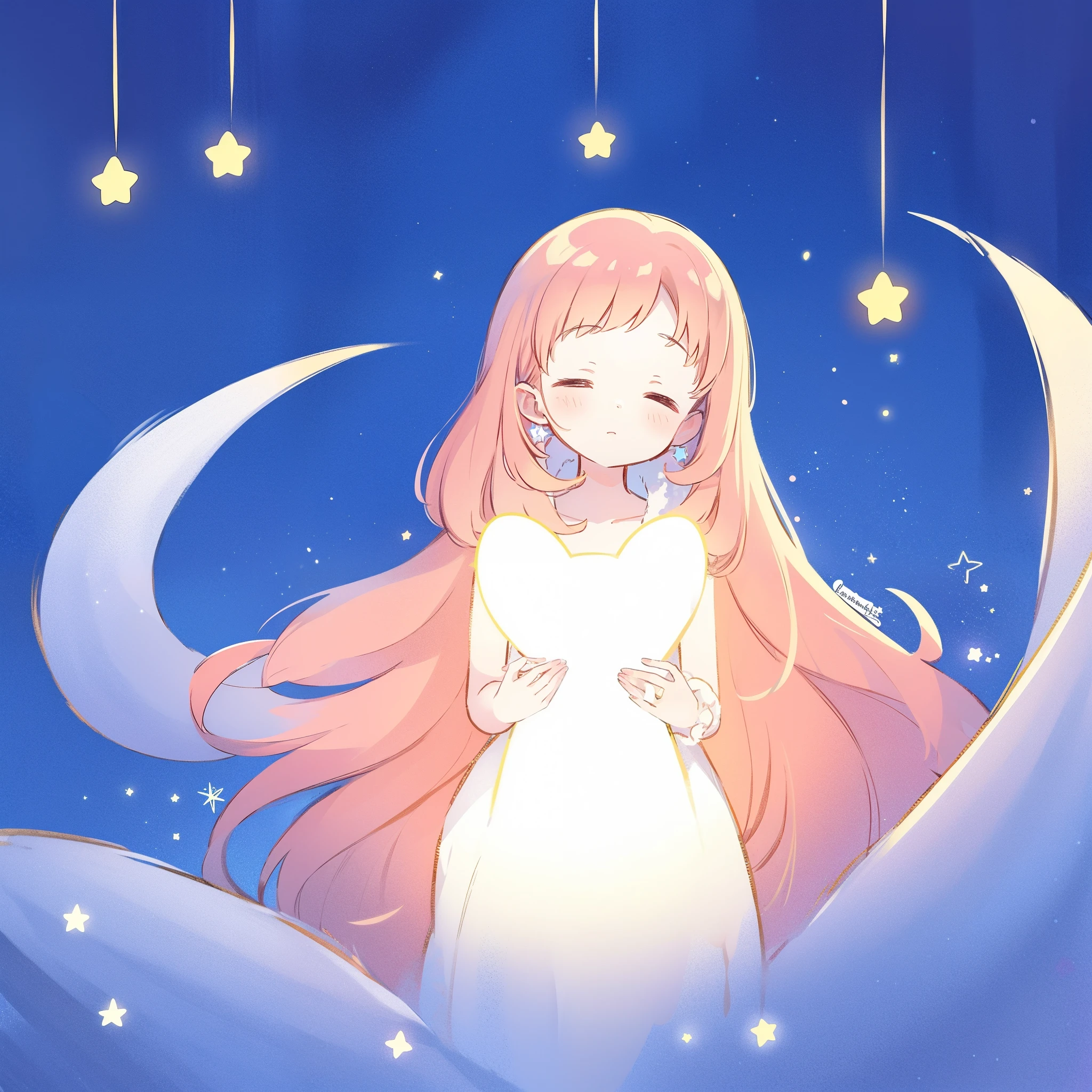 wishing star background, a woman wearing a fur lined pale dress, dreamy, peaceful, serene composition, glowing stars, complex drawing, highly detailed, ethereal, starry night, midjourney style