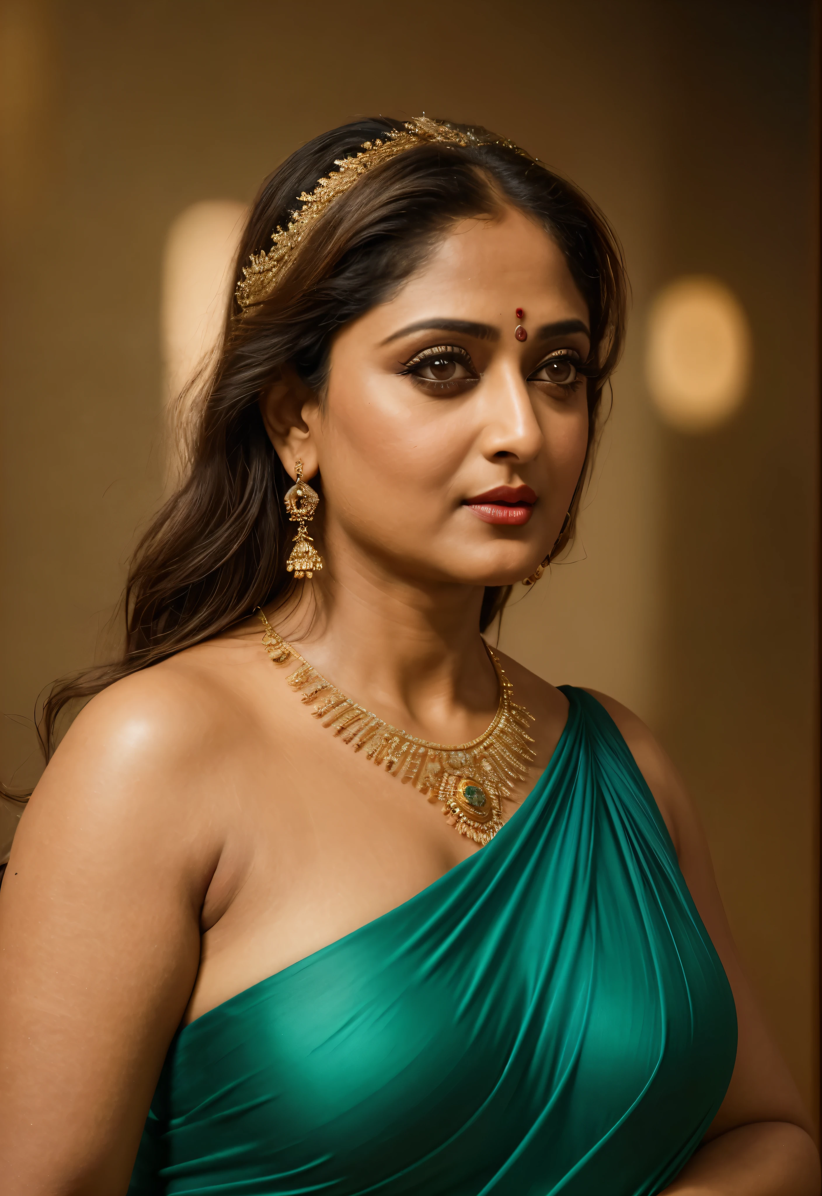 50yo mature MILF Anushka Shetty,((best quality)), ((masterpiece)), ((realistic)), eye kajal, mascara, red lips, sensual Beauty, provoking body, extreme sweat, sweat soaked skin, slight stretch marks, alluring figure,  bulging figure, thick charming lady, curvy, thick navel, full figured woman, eye kajal, massive breast, full body, styled hair, pierced eyes, female face,royal aura, trend on artstation , sharp focus, studio photo, intricate detail, very detailed, detailed eye, illustration, very detailed, sharp focus, digital render, professional, 4k