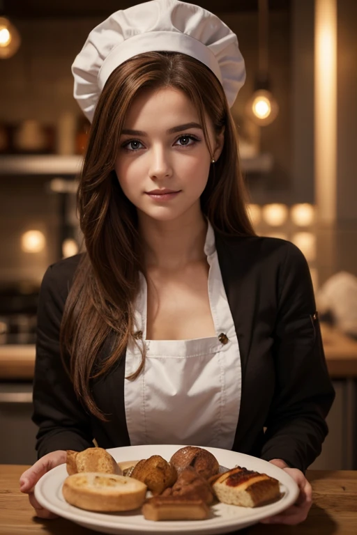 jeune femme de 25 ans, visage fin, cheveux long, Yeux marrons, HD, 8k, chef-d&#39;artwork, sourire romantique, sexy, costume complet en cuir ????, Esclavage, clivage, studded jumpsuit, tatouages, garter, Chains, yakuza tattoos, aux seins nus