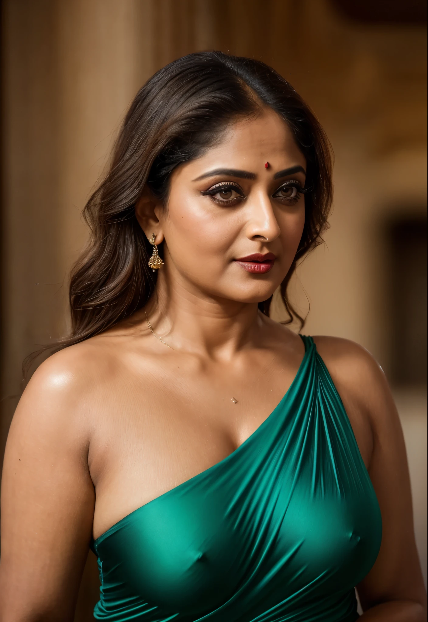 50yo mature MILF Anushka Shetty,((best quality)), ((masterpiece)), ((realistic)), eye kajal, mascara, red lips, sensual Beauty, provoking body, extreme sweat, sweat soaked skin, slight stretch marks, alluring figure,  bulging figure, thick charming lady, curvy, thick navel, full figured woman, eye kajal, massive breast, full body, styled hair, pierced eyes, female face,royal aura, trend on artstation , sharp focus, studio photo, intricate detail, very detailed, detailed eye, illustration, very detailed, sharp focus, digital render, professional, 4k