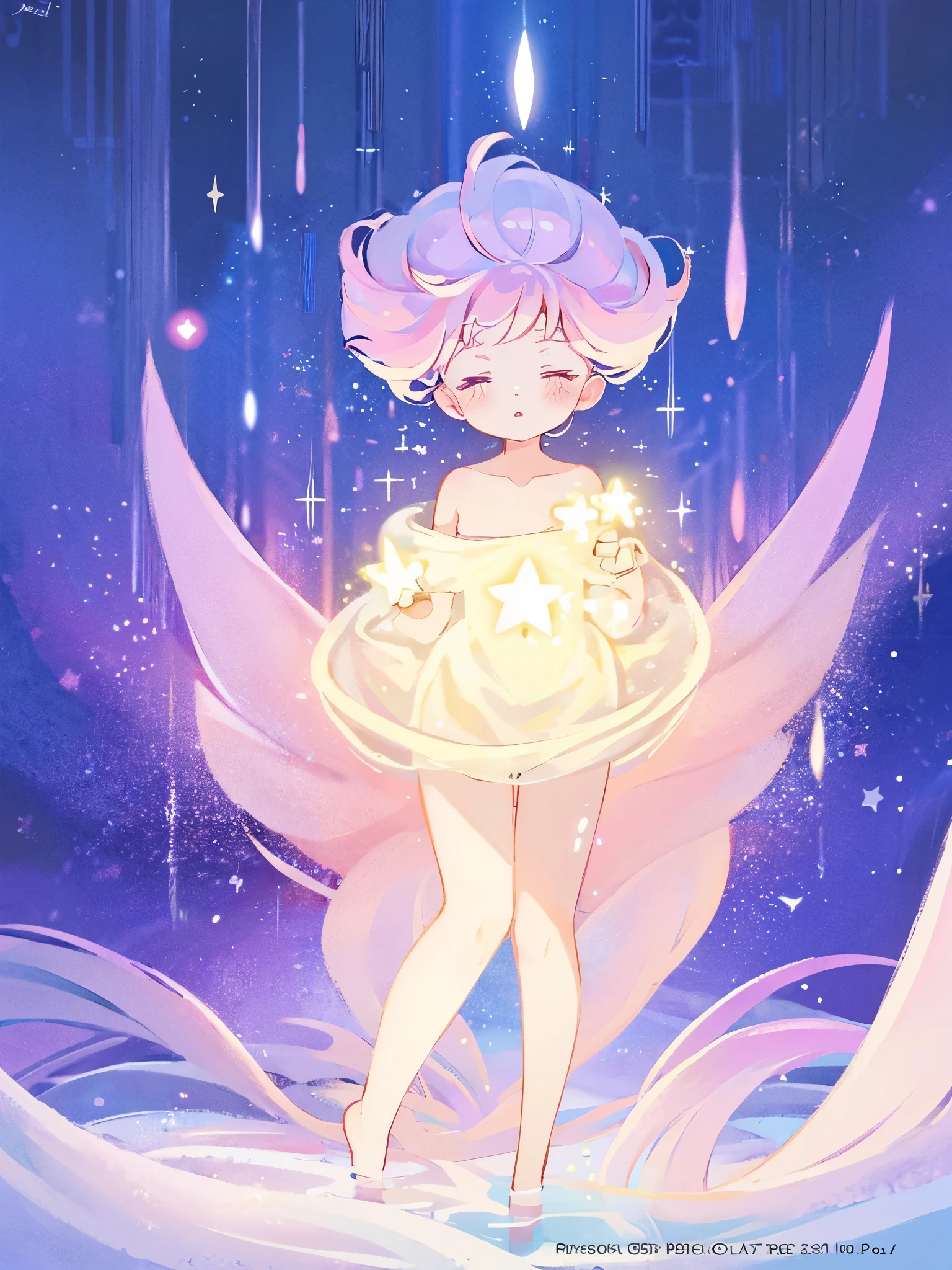 complex background, wishing star background, a woman wearing an ethereal mystical pink translucent dress that reflects the stars, perfume promo art, mystic, complex drawing, highly detailed, Covergirl brand, promo art, artistic rendition, ethereal, starry night, midjourney style