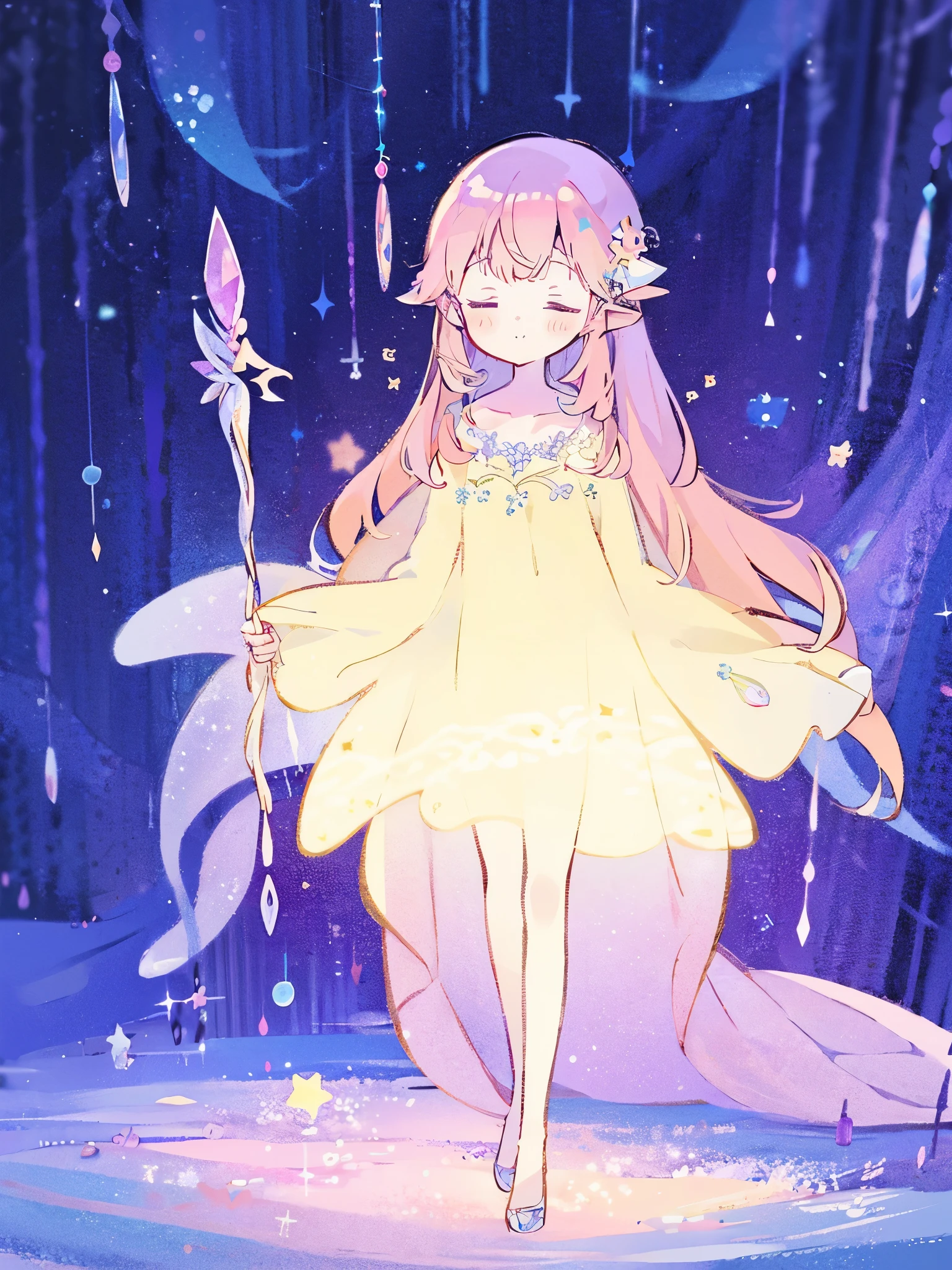 complex background, wishing star background, a woman wearing an ethereal mystical pink translucent dress that reflects the stars, perfume promo art, mystic, complex drawing, highly detailed, Covergirl brand, promo art, artistic rendition, ethereal, starry night, midjourney style