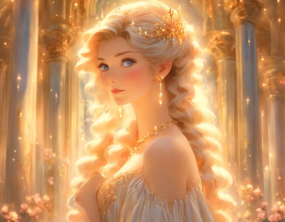 brunette woman, Victorian hairstyle, Victorian dress, in the ballroom, with beautiful columns and a shiny chandelier, unearthly beauty, Galadriel, beautiful fantasy painting., inspired by Nene Thomas, unearthly fairytale, inspired by Edward Robert Hughes, fantasy oil painting., unearthly!!!!!!, Unearthly!!!, Enchanted by the spirit of nature, unearthly fantasy