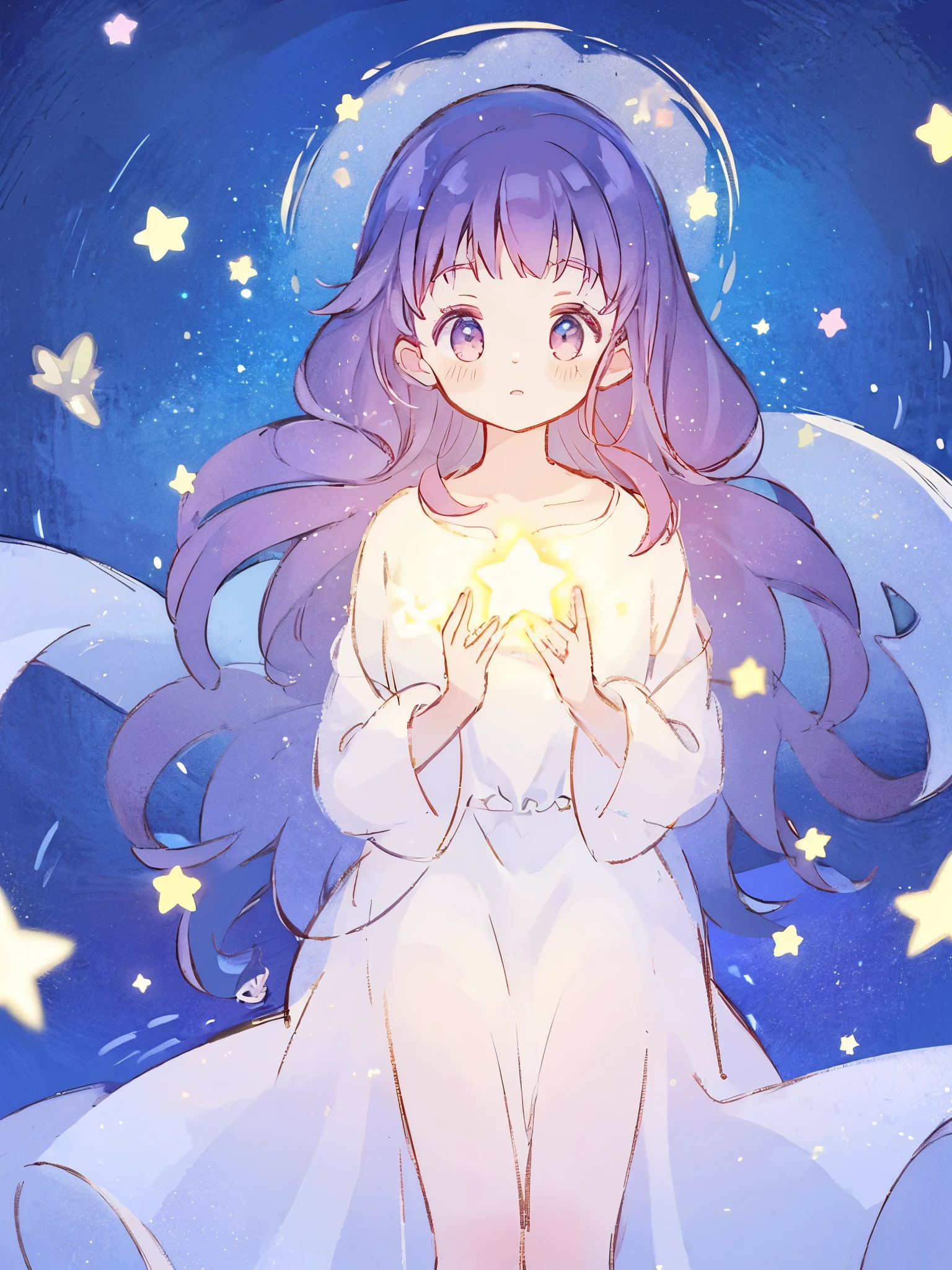 complex background, wishing star background, a woman wearing an ethereal mystical pink translucent dress that reflects the stars, mystic, complex drawing, highly detailed, ethereal, starry night, midjourney style