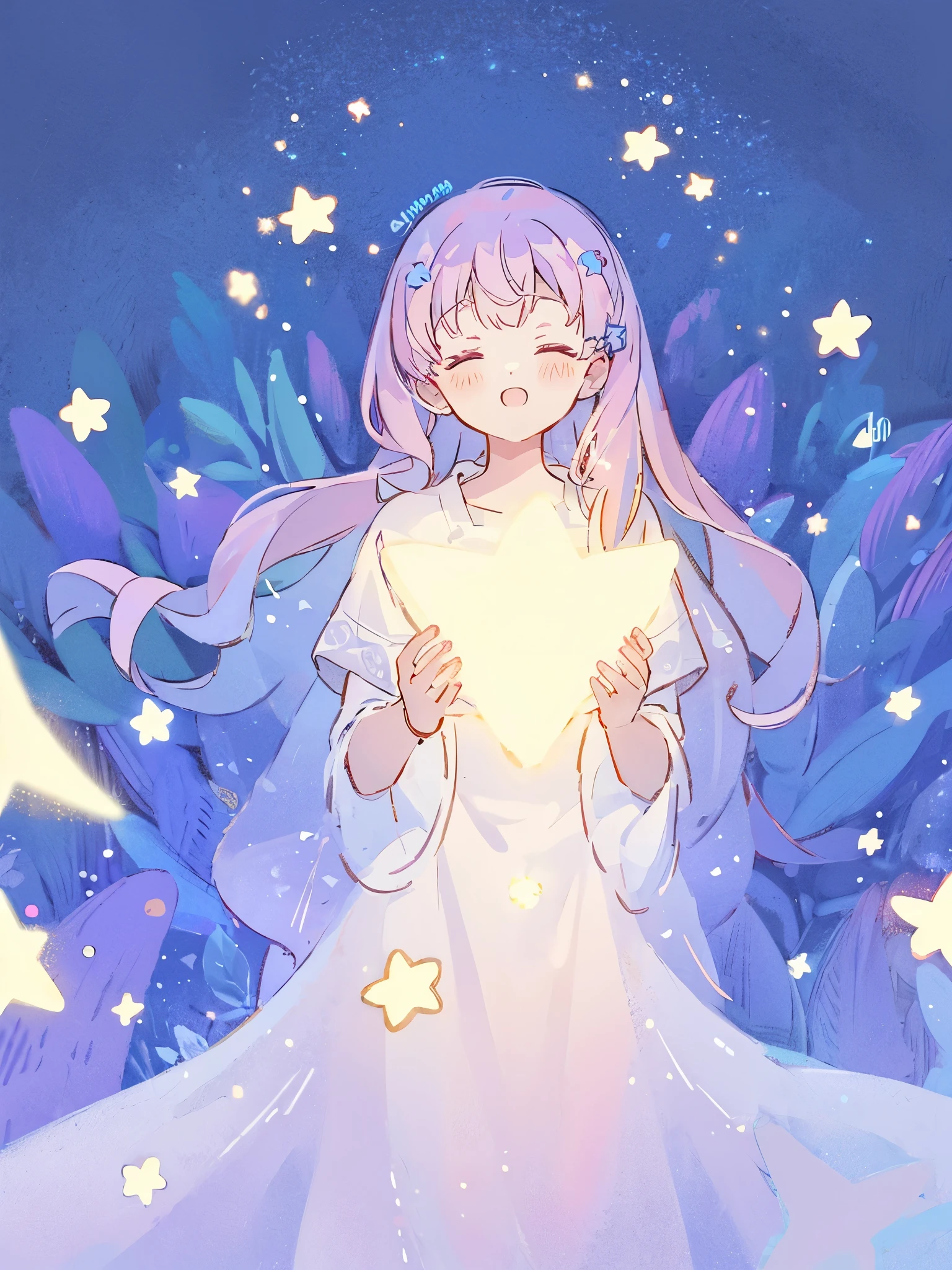 complex background, wishing star background, a woman wearing an ethereal mystical pink translucent dress that reflects the stars, mystic, complex drawing, highly detailed, ethereal, starry night, midjourney style