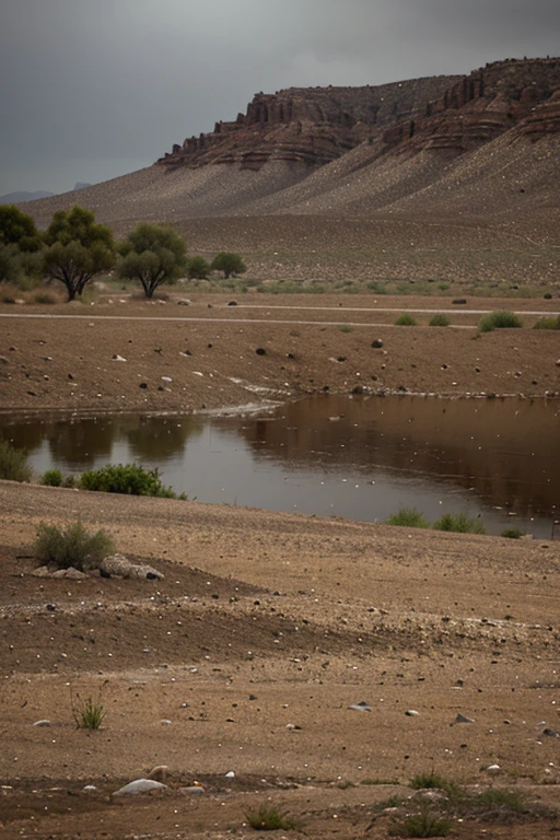 a scene of rain falling on a dry land.