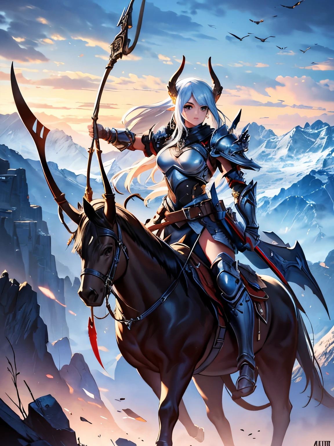 a white orc with a crossbow in bouth hand,quiver on back,leather armor,now-capped mountains in background,clear eyes, looking towards camera,no tusks,(best quality,4k,8k,highres,masterpiece:1.2),ultra-detailed,(realistic,photorealistic,photo-realistic:1.37),stunning landscape,dramatic lighting,cinematic composition,intricate details,fantasy,digital painting,only two Leggs,Head towards camera,one Weapon,Cheast Armor,No horns,no black eyes,