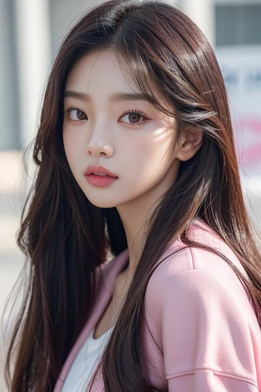 Close-up of woman with long hair and pink jacket, Suzy, Blackpink Jennie, Famous South Korean makeup, Popular Korean makeup, Adorable Korean face, Inspired by Kim Jeong Hwi, Tzuyu twice, Cute Korean actress, Josie from Blackpink, Inspired by Jeong Seon, Song Hye Kyo, Picture of Jisoo from Blackpink's Lim Joo Kyung