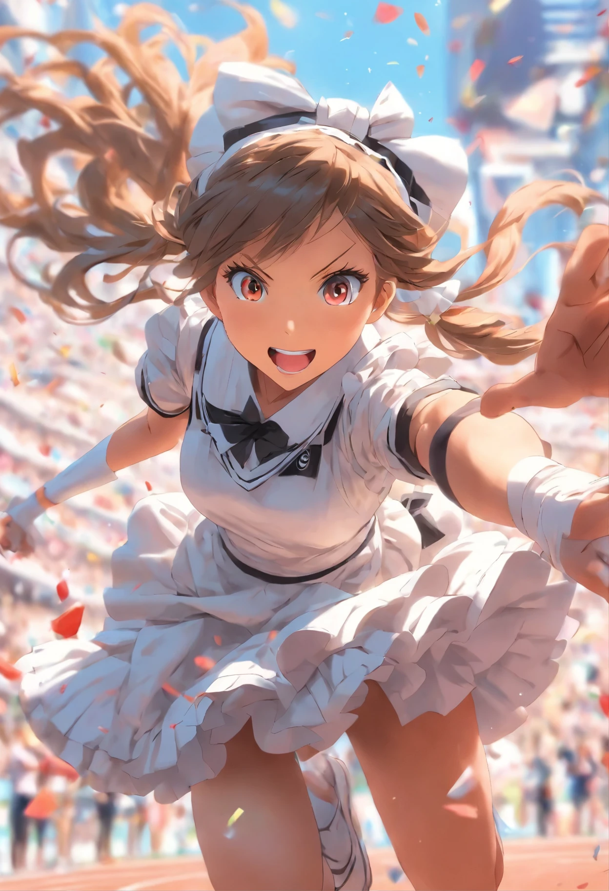 A girl in a maid outfit doing athletics
