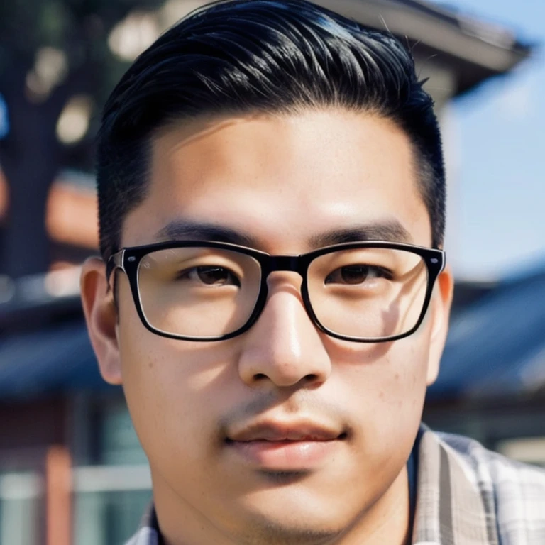 arafed asian man with glasses and a tie in front of a building, Asian man, wearing black framed glasses, wearing black rimmed glasses, Headshot profile picture, Christopher Chao, Reuben Wu, black rimmed glasses, Southeast Asians with round faces, 2 8 years, man with glasses, Age 2 9 years, Long, wavy black hair and glasses.