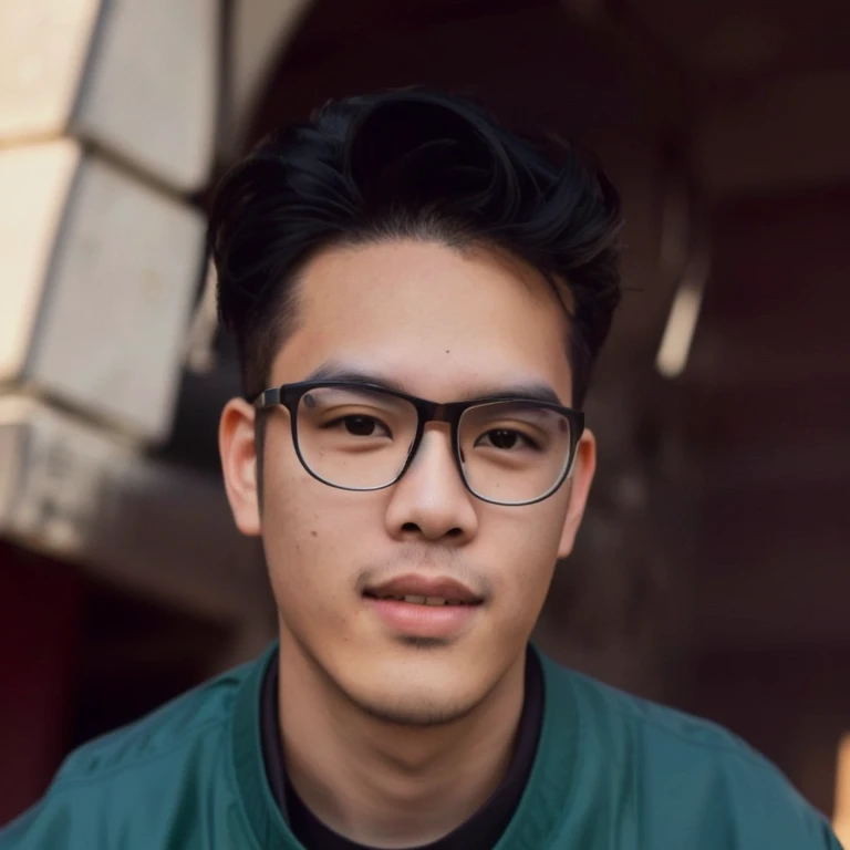 arafed asian man with glasses and a tie in front of a building, Asian man, wearing black framed glasses, wearing black rimmed glasses, Headshot profile picture, Christopher Chao, Reuben Wu, black rimmed glasses, Southeast Asians with round faces, 2 8 years, man with glasses, Age 2 9 years, Long, wavy black hair and glasses.
