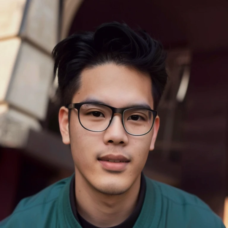 arafed asian man with glasses and a tie in front of a building, Asian man, wearing black framed glasses, wearing black rimmed glasses, Headshot profile picture, Christopher Chao, Reuben Wu, black rimmed glasses, Southeast Asians with round faces, 2 8 years, man with glasses, Age 2 9 years, Long, wavy black hair and glasses.