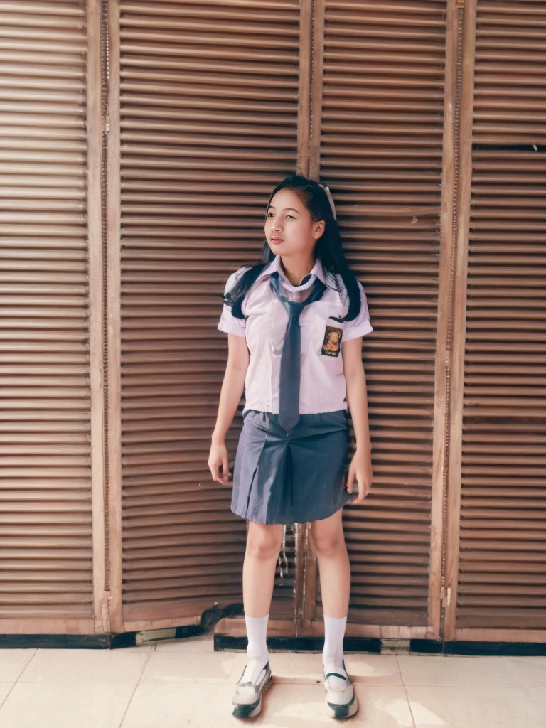 (pp clothes), (realistic), (wet skirt), (peeing), (peeing skirt), (pee stain), school girl peeing in skirt