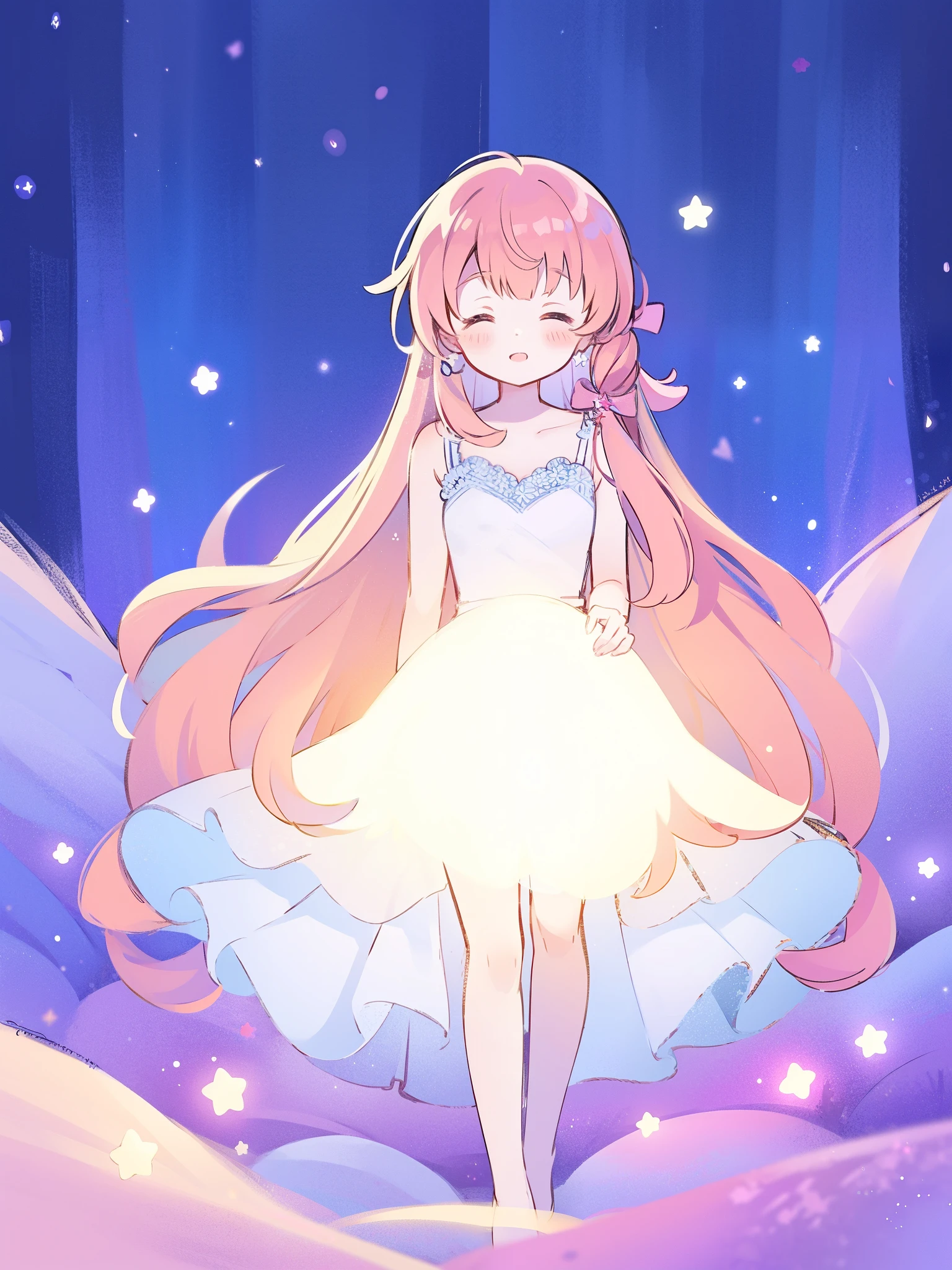complex background, wishing star background, a woman wearing an ethereal translucent dress that reflects the stars, complex drawing, highly detailed, ethereal, starry night, midjourney style