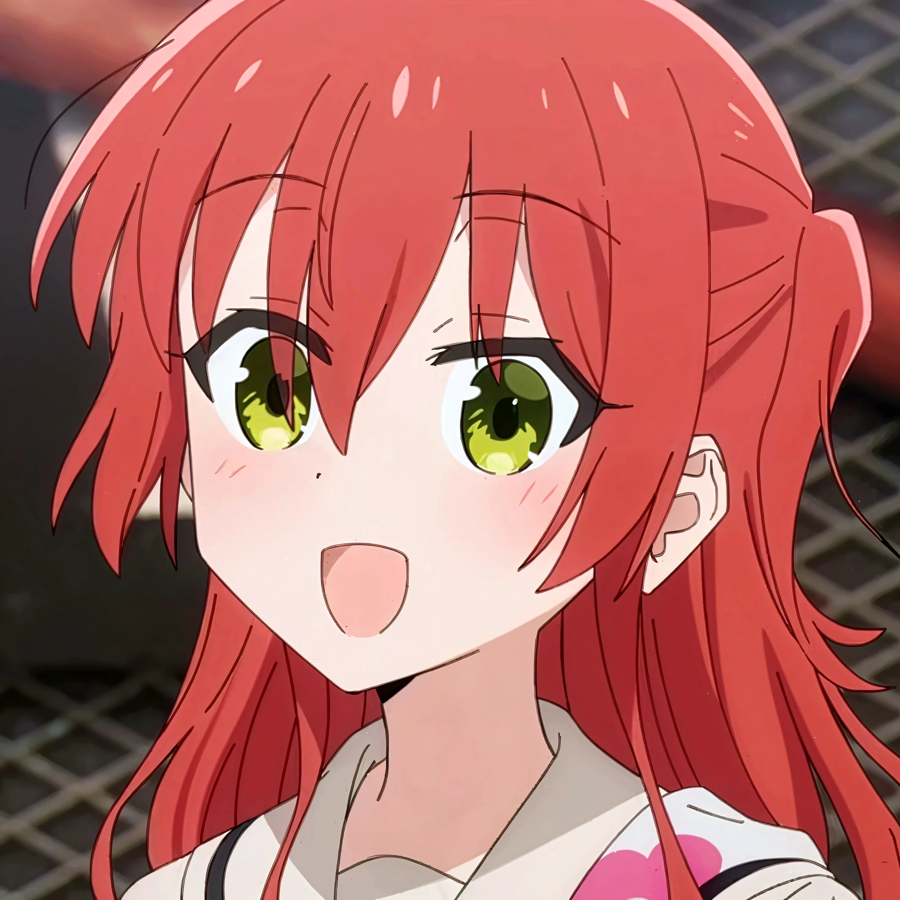 Anime girl with red hair and green eyes looking at camera - SeaArt AI