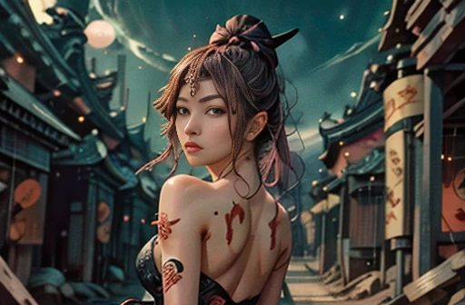 (Ukiyo-e:1.9)、woodblock print、woodblock print、otherscape、SF、Space Opera、(Gunfight with beautiful female galactic patrolwoman and Ailin:1.5)、Purple clouds gather、Detailed face、Beautiful Eyes、Elegant garments、Intricate floral pattern、Delicate skin、Natural light、A calming color palette、Soft Focus、masterpiece、skimpy leather costume、spaceship、alien、night、mynatalee woman