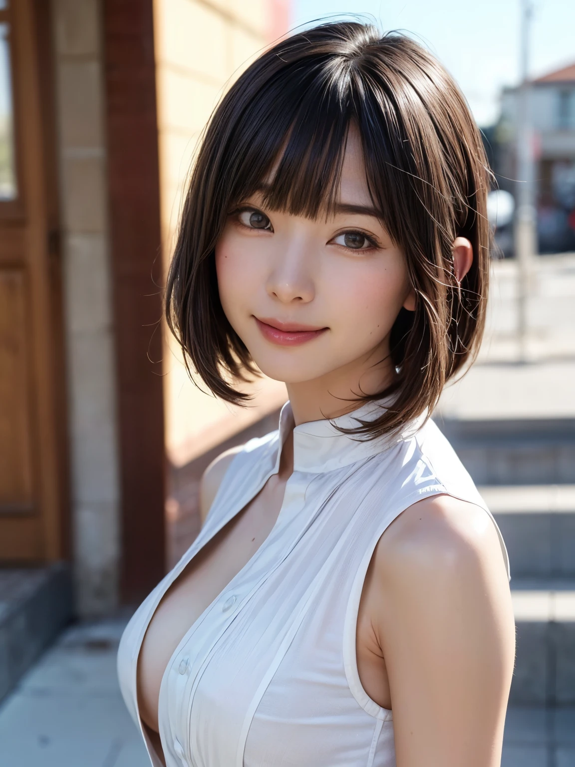 (software:1.8、masterpiece, highest quality),1 girl, alone, hyper Realistic, Realistic,Realistic, Looking at the audience, Light brown eyes:1.4,Brunette Short Bob Hair with highly detailed shiny hair, Brightly colored winter clothes, Lepangas:1.4), Outdoor, Mouth closed, Upper Body、big chest eye、eyelash、{Hugeな|big chest|Hugeなな|Mega} whole :2, chestの谷間:2、(((big chest eye、Short Bob Hair、Highlights from Students、Looking at the audience、She is very beautiful and cute、Show me your ears、Long neck、smile、Close your mouth and smile、Bangs and beautiful teeth)))、Ideal body type、(Nothing is drawn、Very beautiful pure white background:1.6)、美しいLong neck:1.4、(({Huge|big|Hugeな|Mega} chest, chestの谷間:2、Upper Bodyは服を着ていない:1.6))、(((Portraiture:2)))、Perfect Anatomy