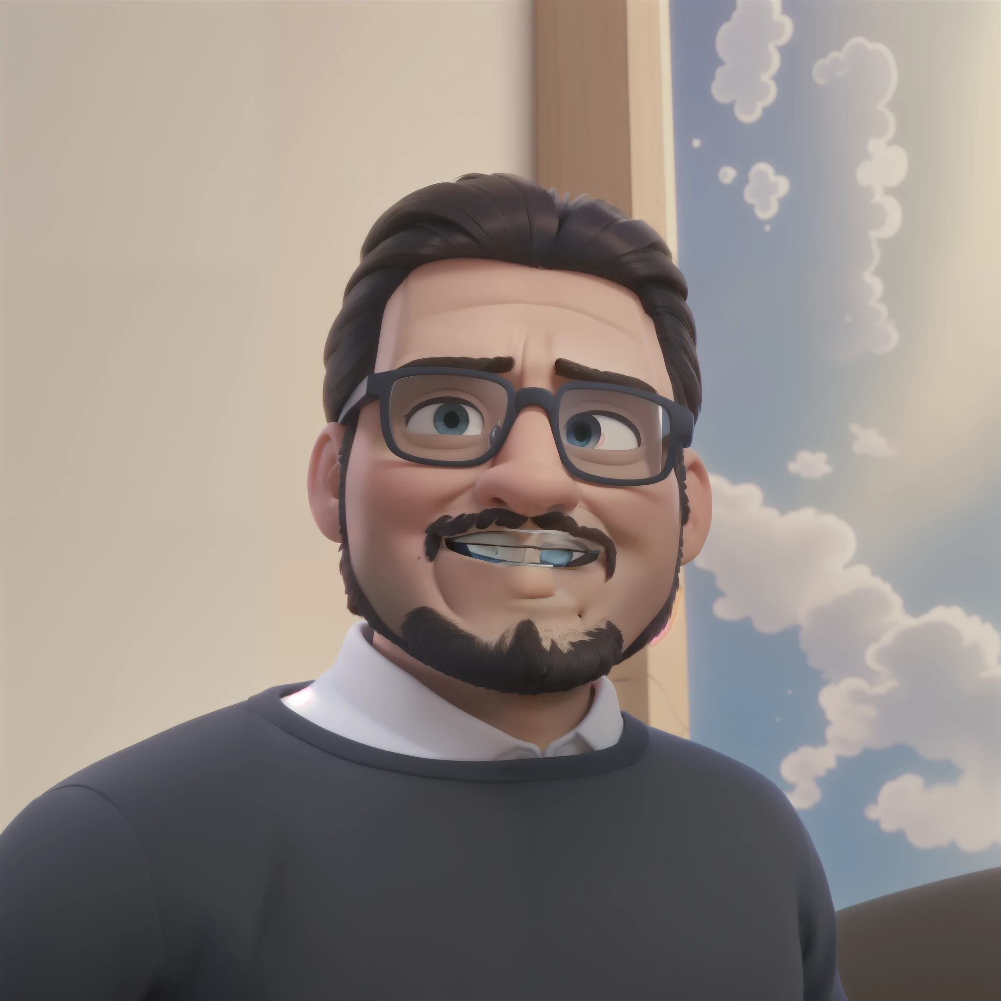Um homem de cabelos e olhos pretos, moreno, com oculos, estilo disney pixar, alta qualidade, melhor qualidade.