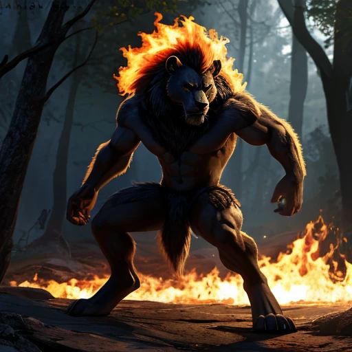 Black lion, full body, muscular, regal pose, powerful stance, 3D render, male solo, intricate fur texture, beady yellow eyes, realistic, masterpiece, highest quality, dramatic lighting, striking, bold, detailed face and body, dominating presence, forest scene, lush vegetation, piercing gaze, intimidating, fearless, expressive, emanating confidence. (By blackbear from e621, best quality, ultra detailed, stunning anatomy, captivating, fiery mane, sinister yet beautiful, in the wild)