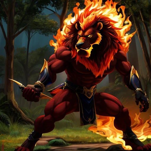 Black lion, full body, muscular, regal pose, powerful stance, 3D render, male solo, intricate fur texture, beady yellow eyes, realistic, masterpiece, highest quality, dramatic lighting, striking, bold, detailed face and body, dominating presence, forest scene, lush vegetation, piercing gaze, intimidating, fearless, expressive, emanating confidence. (By Hungothenomster, best quality, ultra detailed, stunning anatomy, captivating, fiery mane, sinister yet beautiful, in the wild)
