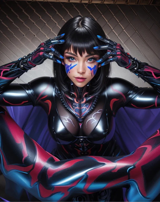 a woman in a body paint costume posing for a picture, fullbody painting, full body painting, fullbody art, anatomical perfection, full - body art, full body art, full body model, intricate latex set, porcelain cyborg, professional body paint, biomechanical bodysuit, full body in view, body paint, body painted with black fluid, bodypaint