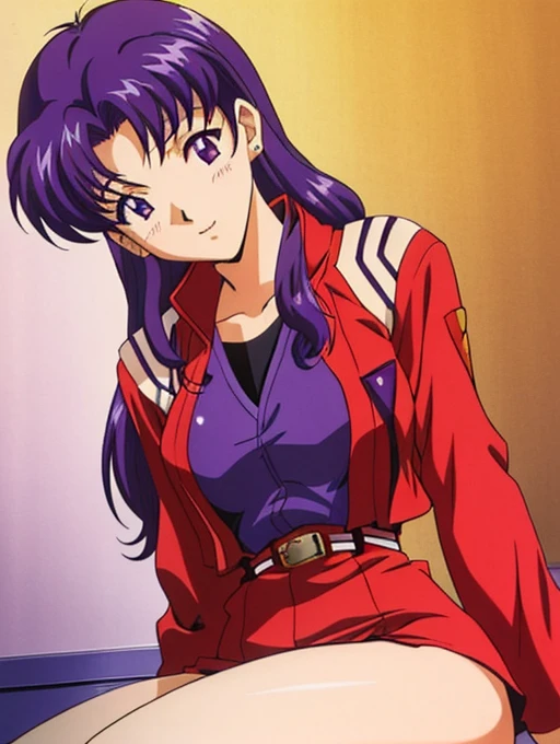 ((Katsuragi Castle_Misato)), Sailor suit, take a photo in the apartment, Moderate_chest, Purple Hair, (analog quality:0.6), (Film Grain:0.8),Sexy pose