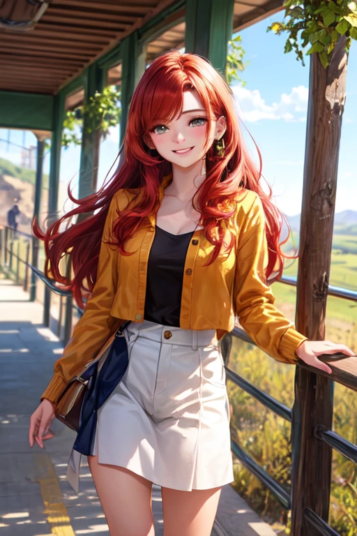 ((melhor qualidade)), ((Obra de arte)), (detalhado), perfect face17 years old redhead front face with beautiful hair smiling with left hand in hair , no campo
verde, correndo