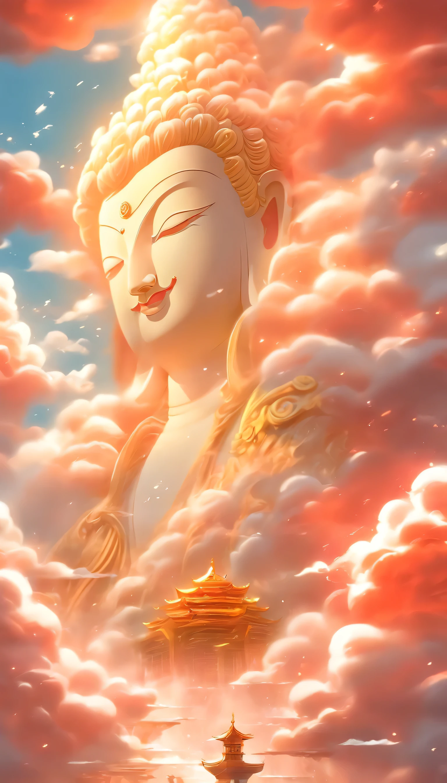 ((Tabletop)),(最high quality)),Chinese style,In the sky, The clouds form a giant transparent and shining white jade Maitreya Buddha statue,Thick Clouds,The sun shines,Pilgrims' Path,Surreal,Ultra-photorealism,,In 8K,High resolution,high quality,Masterpieces,Ultra-fine,(((OC Renderer)))