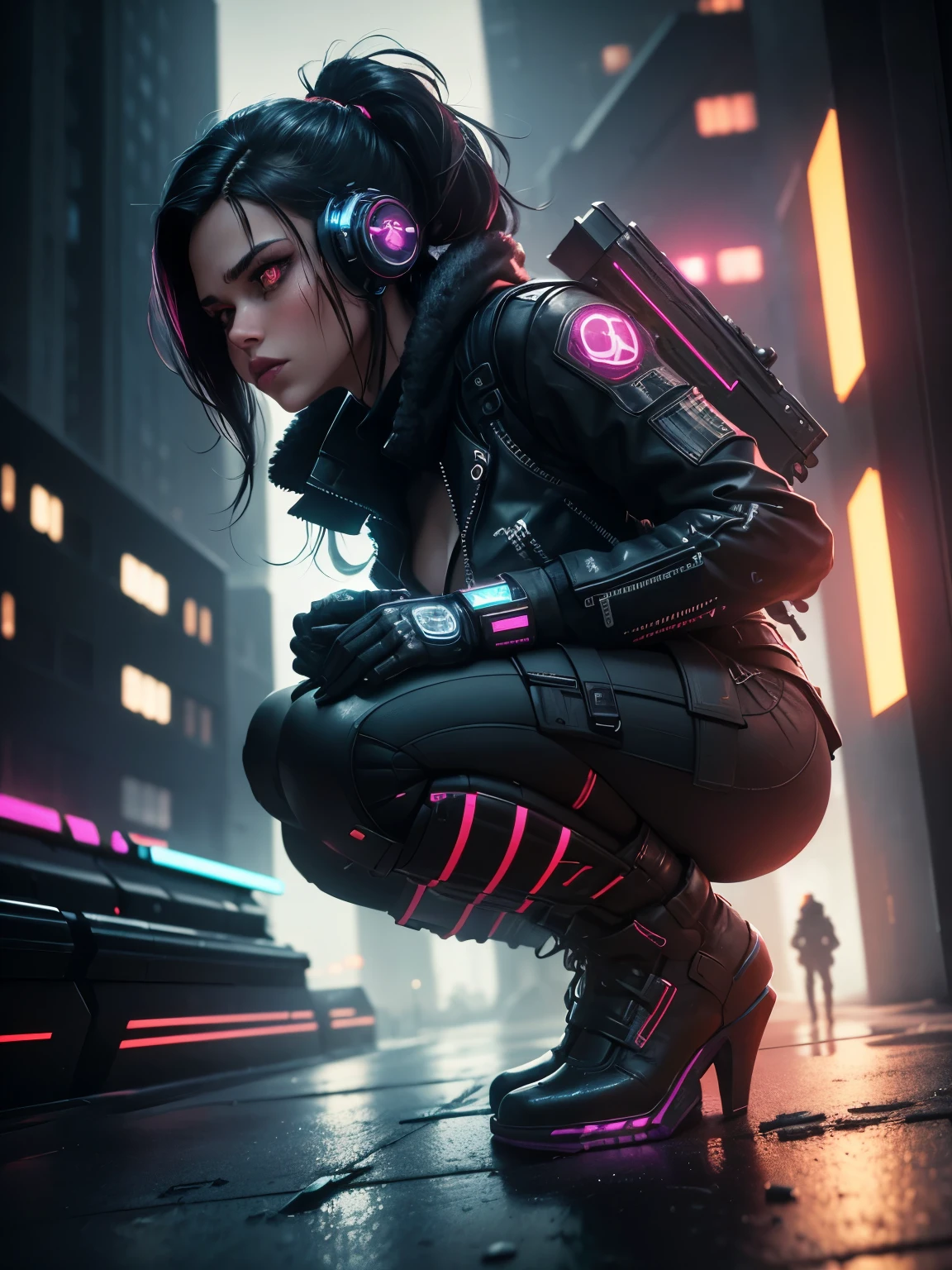 (best quality,4k,highres:1.2,ultra-detailed:1.1),(realistic,photo-realistic:1.37),cinematic,logo,cyberpunk, girl, neutral background,shield,metallic textures,glowing neon lights,futuristic aesthetics,vibrant colors,sharp focus,3D rendering,modern art,concept artists,high-tech gadgets,flying vehicles,urban landscape,cityscape,noir atmosphere,dystopian society,high contrast,gritty details,scifi fashion,technological advancements,advanced weaponry,decentralized networks,urban decay,heroic pose,mysterious figure,tension,action-packed scene,imposing silhouette,reflection,crimson hues,deep shadows,electric energy,Wi-Fi symbols,glitch effect,retro elements