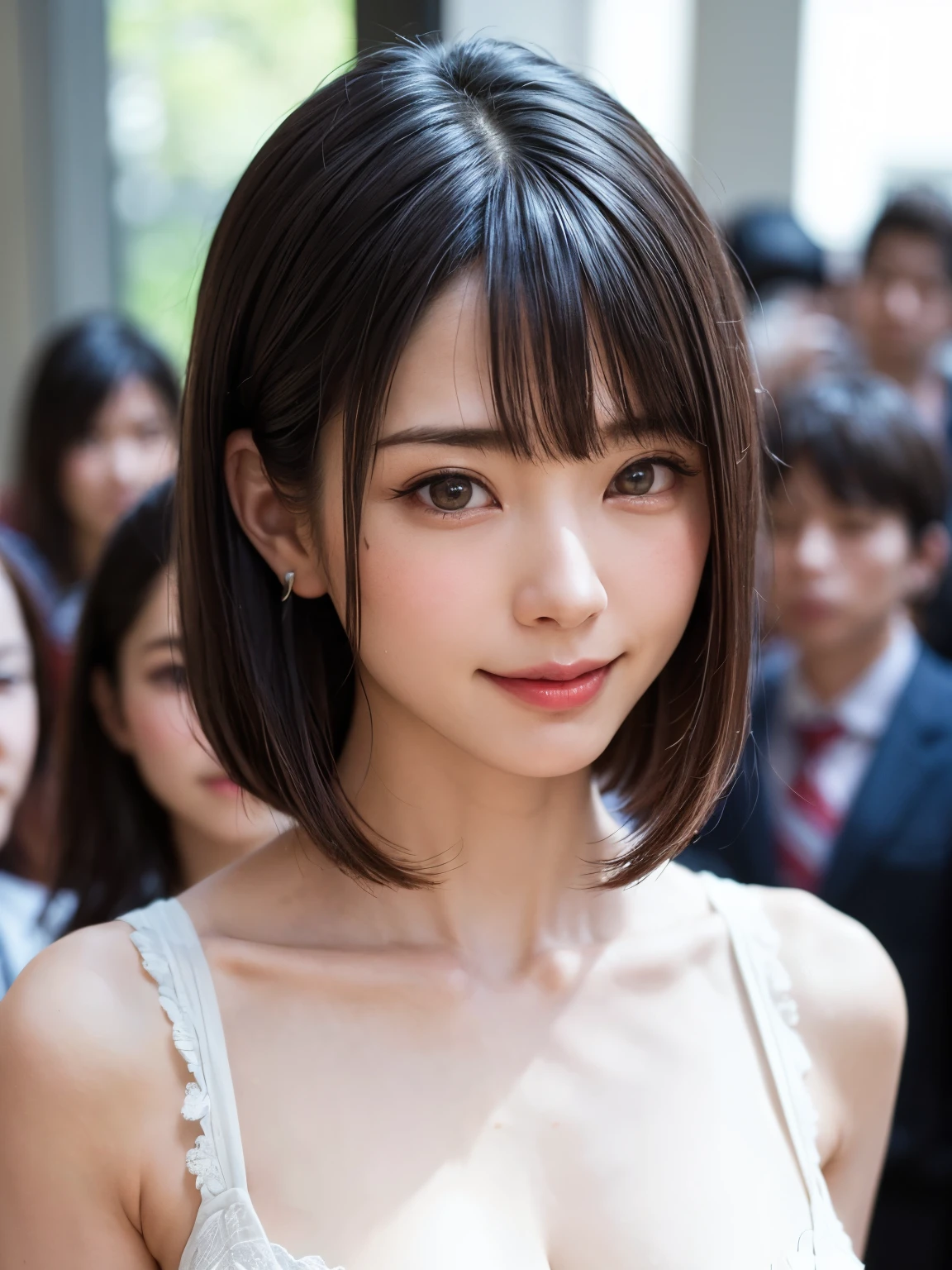 (software:1.8、masterpiece, highest quality),1 girl, alone, hyper Realistic, Realistic,Realistic, Looking at the audience, Light brown eyes:1.4,Brunette Short Bob Hair with highly detailed shiny hair, Brightly colored winter clothes, Lepangas:1.4), Outdoor, Mouth closed, Upper Body、big chest eye、eyelash、{Hugeな|big chest|Hugeなな|Mega} whole :2, chestの谷間:2、(((big chest eye、Short Bob Hair、Highlights from Students、Looking at the audience、She is very beautiful and cute、Show me your ears、Long neck、smile、Close your mouth and smile、Bangs and beautiful teeth)))、Ideal body type、(Nothing is drawn、Very beautiful pure white background:1.6)、美しいLong neck:1.4、(({Huge|big|Hugeな|Mega} chest, chestの谷間:2、Upper Bodyは服を着ていない:1.6))、(((Portraiture:2)))、Perfect Anatomy