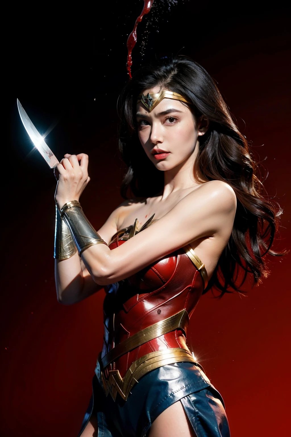 Two, wonder woman, knife, blood splashed, blood splashing