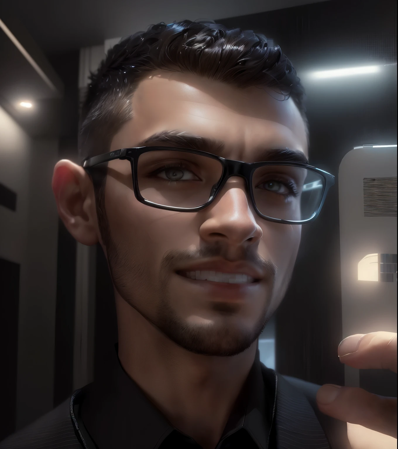 a man wearing a suit, portrait, programmer, software engineer, coding, technology, high quality, realistic, photo-realistic, 8k, detailed face, detailed eyes, detailed lips, detailed skin, stylish outfit, professional attire, serious expression, sitting at a desk, working on a laptop, office setting, glowing screen, clean and organized workspace, warm lighting, cinematic composition, dramatic shadows, moody atmosphere