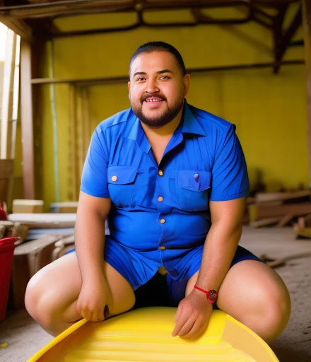 Ele tem uma barba enorme, He works as a janitor in the construction area, He wears a business uniform, suit, tie, dress pants, formal shoes, prescription glasses, ele fuma o seu charuto cubano, He is sitting with his legs open on construction materials, he only wears red or yellow swimming trunks he is sitting on iron beams, ele fuma Seu charuto, He wears a construction worker uniform, He is gesturing and talking to the viewer with his hands, muscular turkish construction worker, muito peludo, peitorais grandes e carnudos, regata, Generate an image of a middle-aged man facing the camera. He has a friendly and expressive appearance. His size is fat and overweight, sofre de obesidade e, Like many of us, he's a guy,has no hair and ]It possesses a variety of physical characteristics. He's wearing casual clothes, And his posture is confident. A imagem captura a personalidade e individualidade dele, ELE ESTA FELIZ, chains on the neck. muscular turkish construction worker, muito peludo, peitorais grandes e carnudos, regata.Many exaggerated squirts of semen come out of the glans of the penis), low angle view, with hands Gesturing with hands holding testicle with hand, gesticulando, expressando, ((genital Masculino glande peniana tamanho anormal, phallus size gigantic phallus super long phallus inclined fallen, fallen balls)), sensualizing with the hand on the crotch, Acariciando as bolas, ejaculando exageradamente, Gozando sem limites, Jorrando jatos de esperma da glande peniana, corpo muito suado, suor extremo no corpo. Big tongue laughing. Genital Masculino tamanho largo exagerado GG comprido e norme .Genital Masculino tamanho hiper longo, genital Masculino tamanho Gigantescos, genital Masculino tamanho anormal, genital Masculino super comprido, Grande porra, Gozar muito,Using sadistic accessories and clothing. best quality,realistic:1.37),portrait,studio lighting,vivid colors,soft lighting,barefoot,underbelly,relaxed pose,brightly lit room,cozy atmosphere,happy expressio