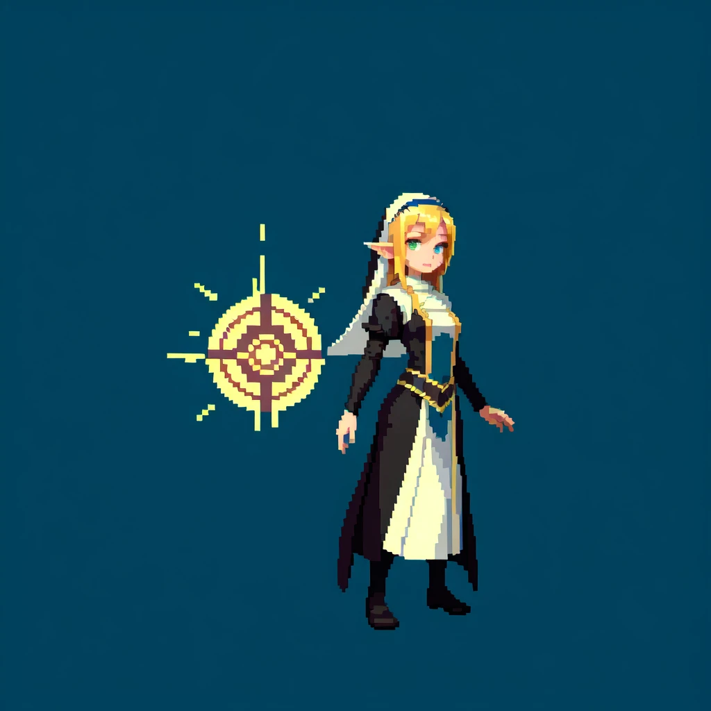 (masterpiece, top quality, best quality), pixel,pixel art,girl,elf,nun,priest,fullbody