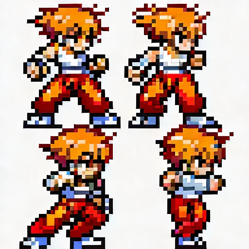 human、male、martial arts、Fighter、karate、Multiple patterns、Multiple Situations、Multiple attack motions、Famicom style、Pixel Art、punch、kick、Roundhouse kick