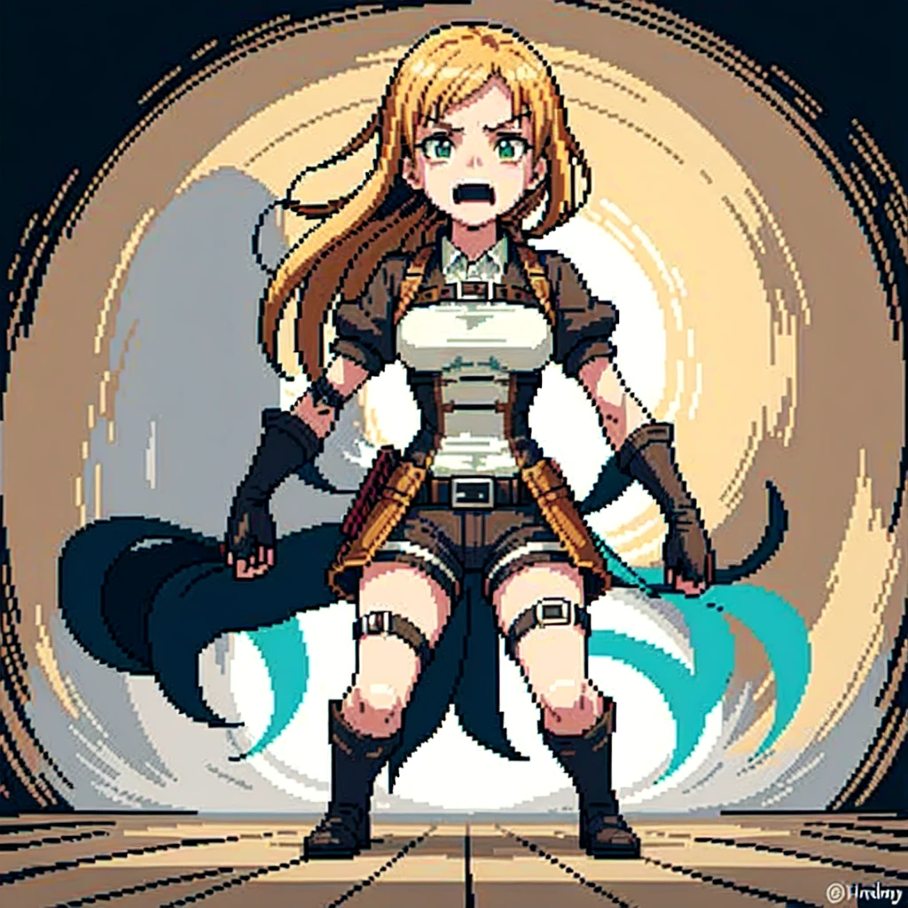 (masterpiece, top quality, best quality), pixel,pixel art,attack on titan anime,maria wall,,fullbody