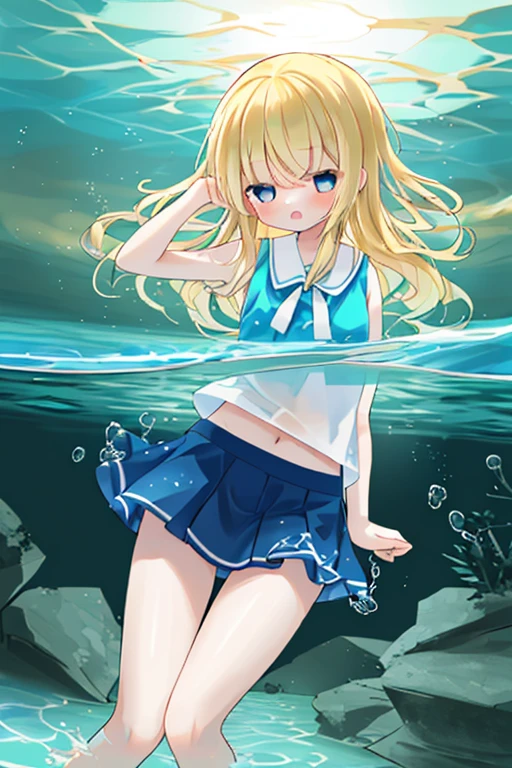 girl、、Blonde、mini skirt、Immersed in water、In the water