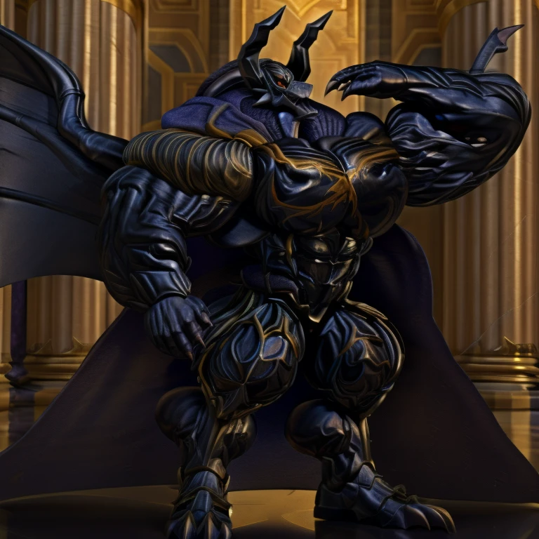 demon lord dragon batzz,  (masterpiece, best quality, detailed:1.2) full body, detailed full body, a knight's mechanical armor, glowing wide and heavy armor, wears full body armor. massive muscles, huge pecs, chiseled abs, huge pectorals, exaggeratedly huge muscles. wearing a cloak. unusually developed muscular body big muscle, pecs, triceps, traps, waist narrow, unusually developed muscular body, The claws are sharp, Sharp teeth, Spread wings, It has wings. have big wings, FULL BODY, giant, huge body, long legs,