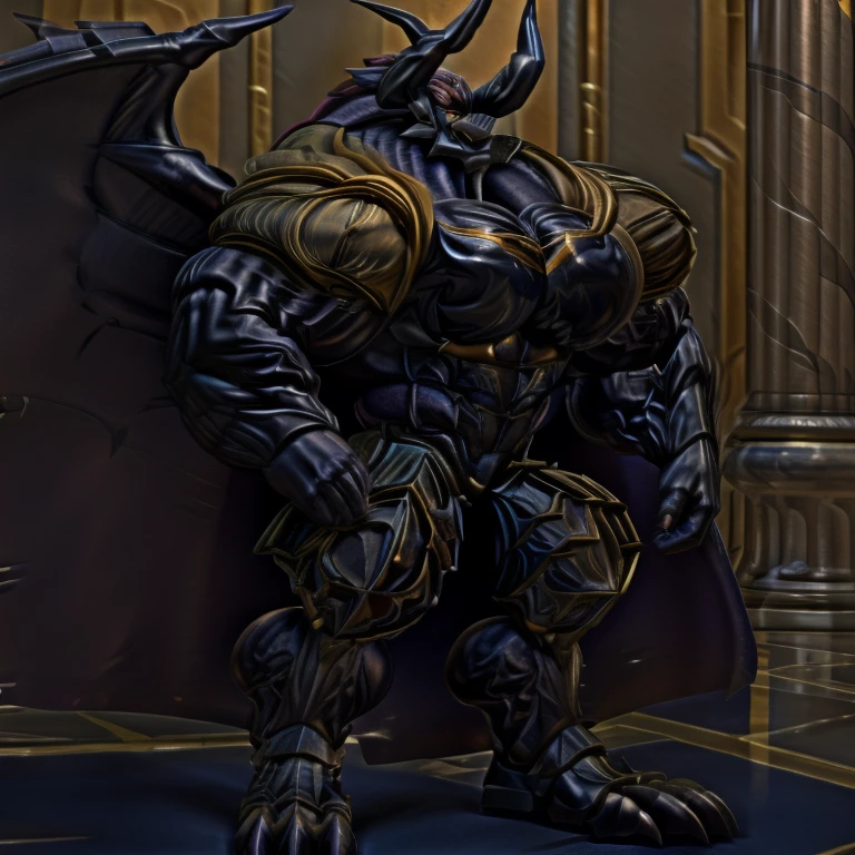 demon lord dragon batzz,  (masterpiece, best quality, detailed:1.2) full body, detailed full body, a knight's mechanical armor, glowing wide and heavy armor, wears full body armor. massive muscles, huge pecs, chiseled abs, huge pectorals, exaggeratedly huge muscles. wearing a cloak. unusually developed muscular body big muscle, pecs, triceps, traps, waist narrow, unusually developed muscular body, The claws are sharp, Sharp teeth, Spread wings, It has wings. have big wings, FULL BODY, giant, huge body, long legs,