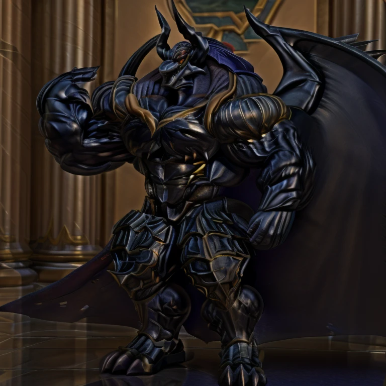 demon lord dragon batzz,  (masterpiece, best quality, detailed:1.2) full body, detailed full body, a knight's mechanical armor, glowing wide and heavy armor, wears full body armor. massive muscles, huge pecs, chiseled abs, huge pectorals, exaggeratedly huge muscles. wearing a cloak. unusually developed muscular body big muscle, pecs, triceps, traps, waist narrow, unusually developed muscular body, The claws are sharp, Sharp teeth, Spread wings, It has wings. have big wings, FULL BODY, giant, huge body, long legs,