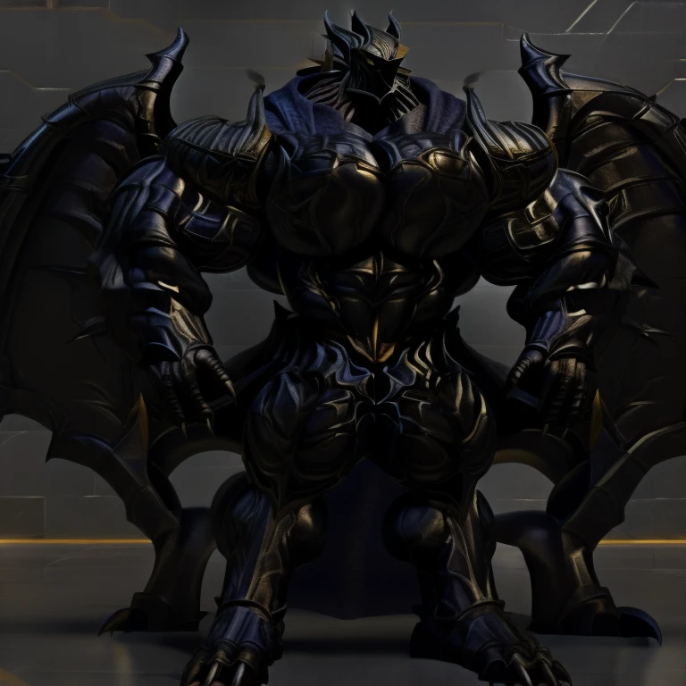 demon lord dragon batzz,  (masterpiece, best quality, detailed:1.2) full body, detailed full body, a knight's mechanical armor, glowing wide and heavy armor, wears full body armor. massive muscles, huge pecs, chiseled abs, huge pectorals, exaggeratedly huge muscles. wearing a cloak. unusually developed muscular body big muscle, pecs, triceps, traps, waist narrow, unusually developed muscular body, The claws are sharp, Sharp teeth, Spread wings, It has wings. have big wings, FULL BODY, giant, huge body, long legs,